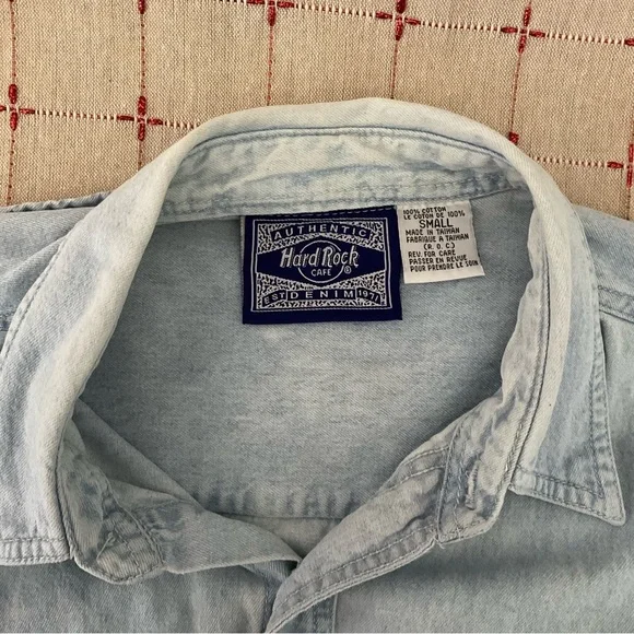 Vintage 90s Hard Rock Cafe Niagara Falls Button Down Long Sleeve Denim Shirt Sm - Picture 8 of 10